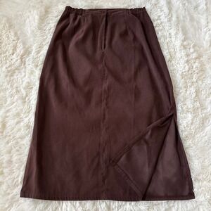 David Brooks Brown Midi Skirt Elastic Waist Side Slit Size PL Petite Large